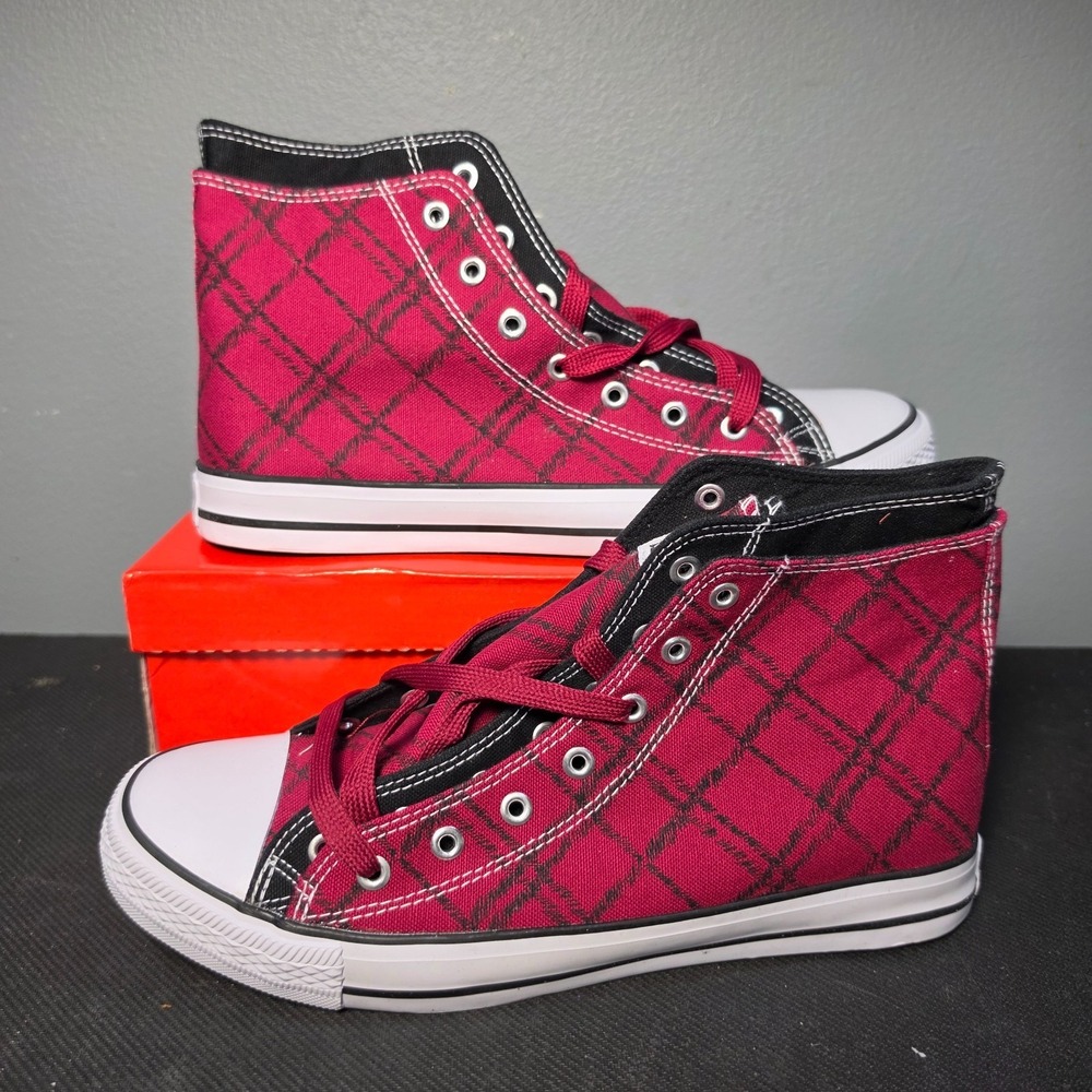 Men's Size 10 Collection'O Sport Shoes H-6041 Dark Red Black Canvas High Top - Picture 1 of 11